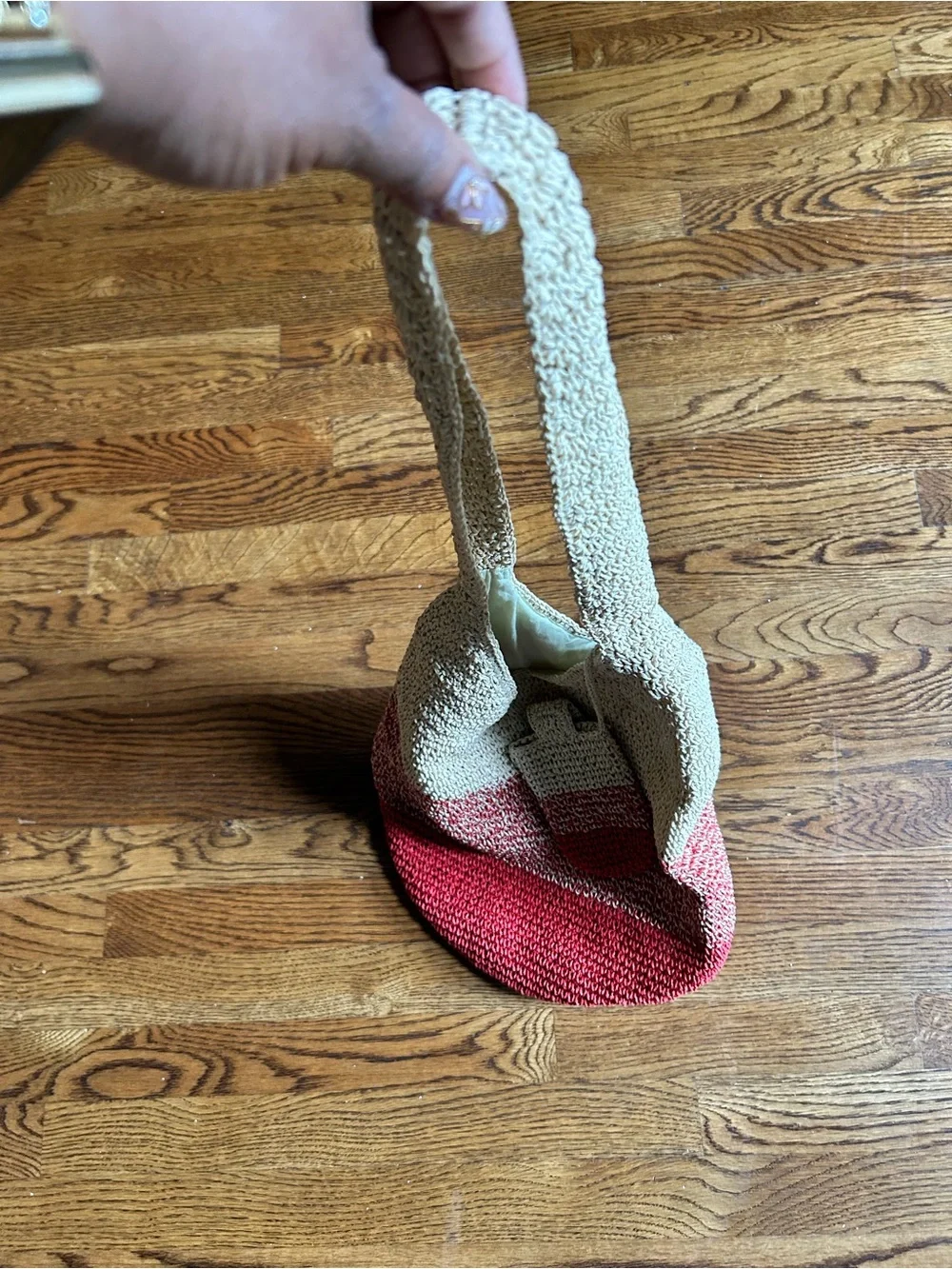 Handwoven Crochet Hobo Bag with Matching Attachable Pouch Beige & Red